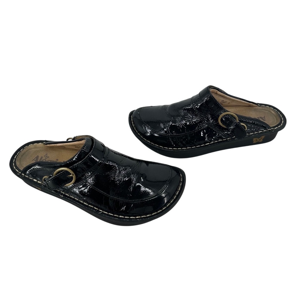 Alegria Seville Black Patent Leather Clogs Mules Swivel Strap SEV-101 Size 40